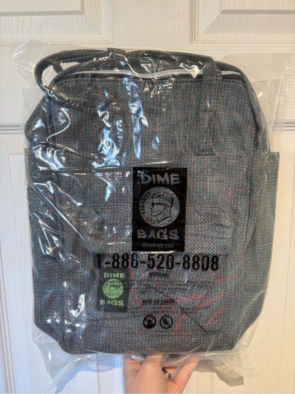 Gray Tweed Backpack with Red Accent